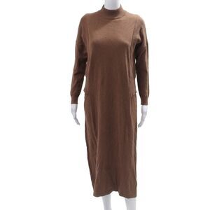 Beige Women Brown Mock Neck Long Sleeve Maxi Sweater Dress Size XS
